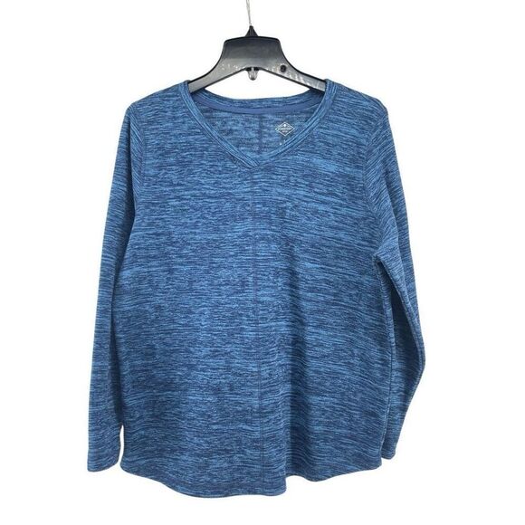 St. John’s Bay Blue Heathered Polar Fleece V-Neck Sweatshirt - Women’s Large - Picture 1 of 8
